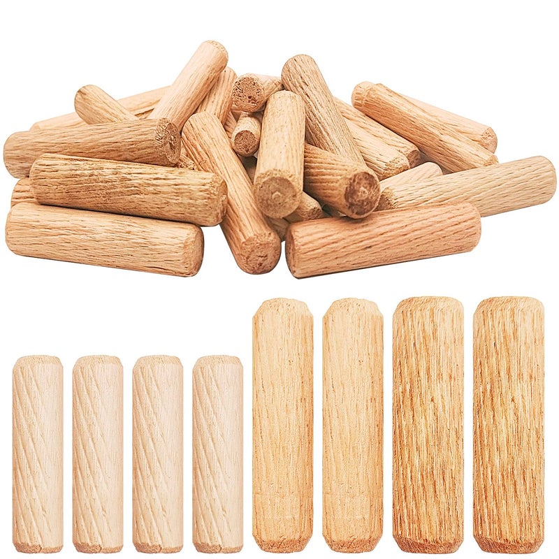 CKANDAY 30Pcs Assorted Wooden Dowel Pins,M8 M10 M12 Fluted Hardwood Grooved Plugs for Furniture Woodworking, DIY Crafts Carpentry - Image 1